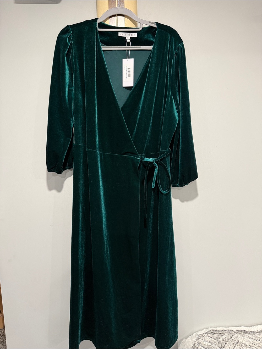 Baltic Born Deep Green Velvet Wrap Midi Dress